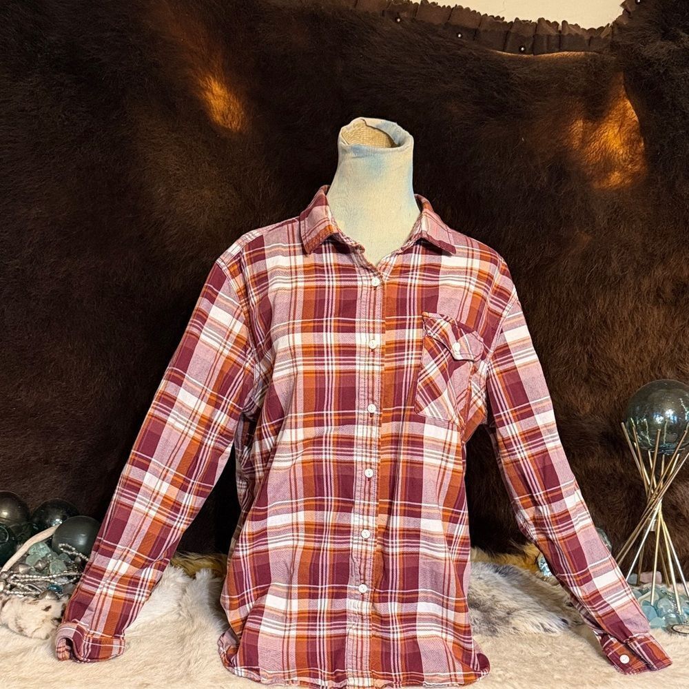 The North Face Plaid Shirt - Burgundy, rust and White L (3975)